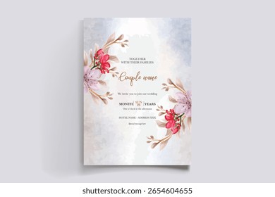 MARCO DE INVITACIÓN DE BODA CON DECORACIONES FLORALES Y HOJAS FRESCAS