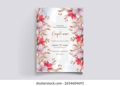MARCO DE INVITACIÓN DE BODA CON DECORACIONES FLORALES Y HOJAS FRESCAS