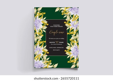 MARCO DE INVITACIÓN DE BODA CON DECORACIONES FLORALES Y HOJAS FRESCAS