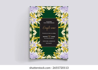 MARCO DE INVITACIÓN DE BODA CON DECORACIONES FLORALES Y HOJAS FRESCAS