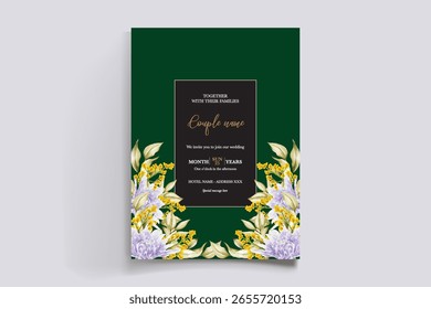 QUADRO DE CONVITE DE CASAMENTO COM DECORAÇÕES DE FLORES E FOLHAS FRESCAS