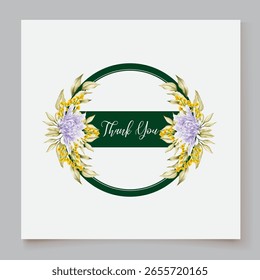 MARCO DE INVITACIÓN DE BODA CON DECORACIONES FLORALES Y HOJAS FRESCAS