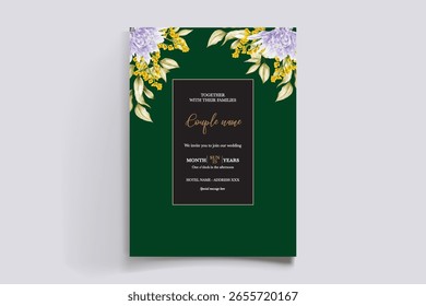 MARCO DE INVITACIÓN DE BODA CON DECORACIONES FLORALES Y HOJAS FRESCAS