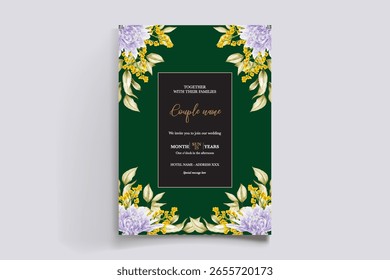 QUADRO DE CONVITE DE CASAMENTO COM DECORAÇÕES DE FLORES E FOLHAS FRESCAS