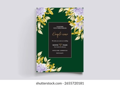 HOCHZEITSEINLADUNGSRAHMEN MIT BLUMENDEKORATIONEN UND FRISCHEN BLÄTTERN