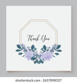 WEDDING INVITATION FRAME WITH FLOWER DECORATIONS AND FRESH LEAVES
