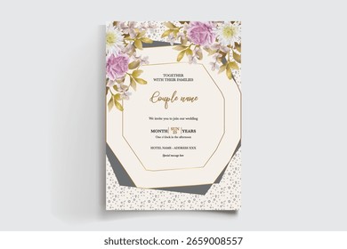 QUADRO DE CONVITE DE CASAMENTO COM DECORAÇÕES DE FLORES E FOLHAS FRESCAS