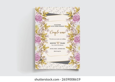 MARCO DE INVITACIÓN DE BODA CON DECORACIONES FLORALES Y HOJAS FRESCAS