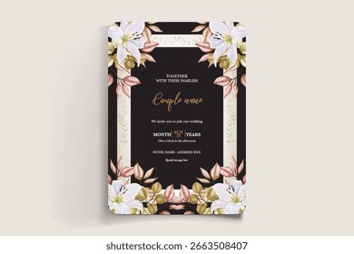 MARCO DE INVITACIÓN DE BODA CON DECORACIONES FLORALES Y HOJAS FRESCAS