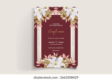 MARCO DE INVITACIÓN DE BODA CON DECORACIONES FLORALES Y HOJAS FRESCAS