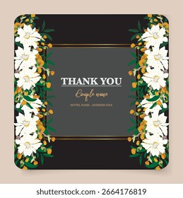 MARCO DE INVITACIÓN DE BODA CON DECORACIONES FLORALES Y HOJAS FRESCAS