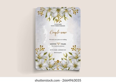 QUADRO DE CONVITE DE CASAMENTO COM DECORAÇÕES DE FLORES E FOLHAS FRESCAS