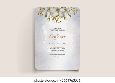 MARCO DE INVITACIÓN DE BODA CON DECORACIONES FLORALES Y HOJAS FRESCAS