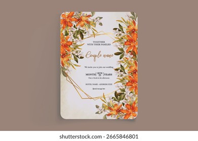 MARCO DE INVITACIÓN DE BODA CON DECORACIONES FLORALES Y HOJAS FRESCAS