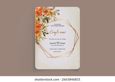 MARCO DE INVITACIÓN DE BODA CON DECORACIONES FLORALES Y HOJAS FRESCAS