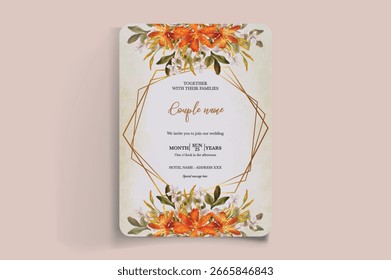 QUADRO DE CONVITE DE CASAMENTO COM DECORAÇÕES DE FLORES E FOLHAS FRESCAS