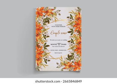 MARCO DE INVITACIÓN DE BODA CON DECORACIONES FLORALES Y HOJAS FRESCAS