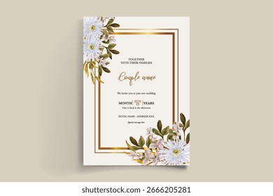 MARCO DE INVITACIÓN DE BODA CON DECORACIONES FLORALES Y HOJAS FRESCAS
