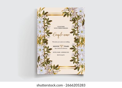 QUADRO DE CONVITE DE CASAMENTO COM DECORAÇÕES DE FLORES E FOLHAS FRESCAS