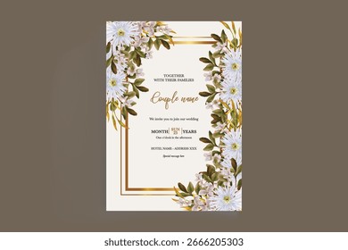 MARCO DE INVITACIÓN DE BODA CON DECORACIONES FLORALES Y HOJAS FRESCAS