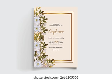 MARCO DE INVITACIÓN DE BODA CON DECORACIONES FLORALES Y HOJAS FRESCAS