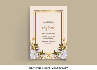 QUADRO DE CONVITE DE CASAMENTO COM DECORAÇÕES DE FLORES E FOLHAS FRESCAS