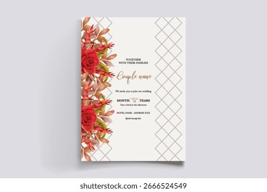 MARCO DE INVITACIÓN DE BODA CON DECORACIONES FLORALES Y HOJAS FRESCAS