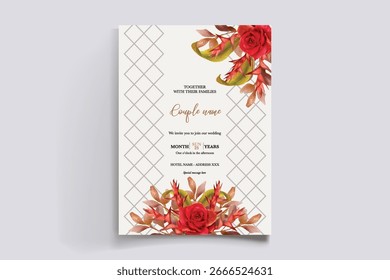 MARCO DE INVITACIÓN DE BODA CON DECORACIONES FLORALES Y HOJAS FRESCAS