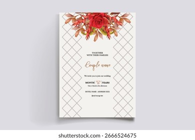 WEDDING INVITATION FRAME WITH FLOWER DECORATIONS AND FRESH LEAVES