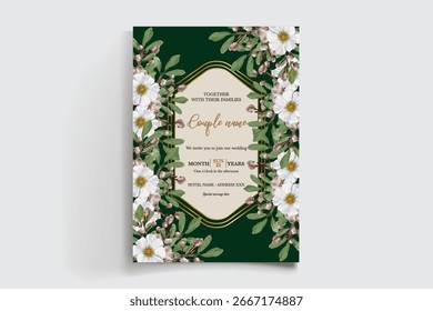 QUADRO DE CONVITE DE CASAMENTO COM DECORAÇÕES DE FLORES E FOLHAS FRESCAS