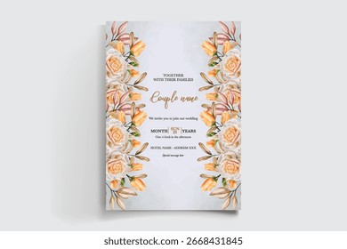 MARCO DE INVITACIÓN DE BODA CON DECORACIONES FLORALES Y HOJAS FRESCAS