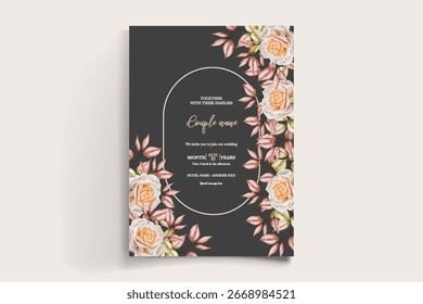 MARCO DE INVITACIÓN DE BODA CON DECORACIONES FLORALES Y HOJAS FRESCAS