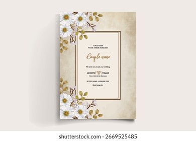 QUADRO DE CONVITE DE CASAMENTO COM DECORAÇÕES DE FLORES E FOLHAS FRESCAS
