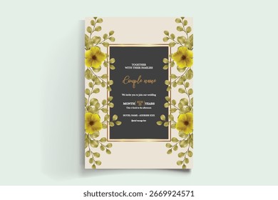QUADRO DE CONVITE DE CASAMENTO COM DECORAÇÕES DE FLORES E FOLHAS FRESCAS