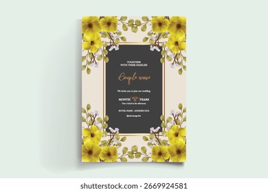 MARCO DE INVITACIÓN DE BODA CON DECORACIONES FLORALES Y HOJAS FRESCAS