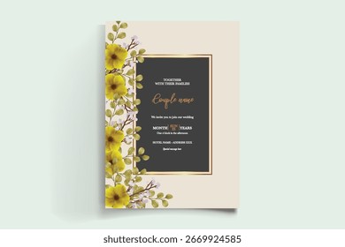 MARCO DE INVITACIÓN DE BODA CON DECORACIONES FLORALES Y HOJAS FRESCAS