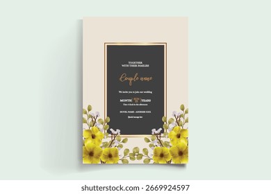 MARCO DE INVITACIÓN DE BODA CON DECORACIONES FLORALES Y HOJAS FRESCAS