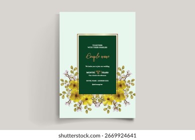 MARCO DE INVITACIÓN DE BODA CON DECORACIONES FLORALES Y HOJAS FRESCAS