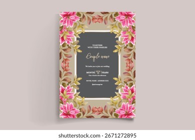MARCO DE INVITACIÓN DE BODA CON DECORACIONES FLORALES Y HOJAS FRESCAS
