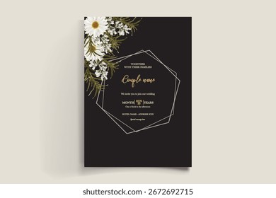 HOCHZEITSEINLADUNGSRAHMEN MIT BLUMENDEKORATIONEN UND FRISCHEN BLÄTTERN