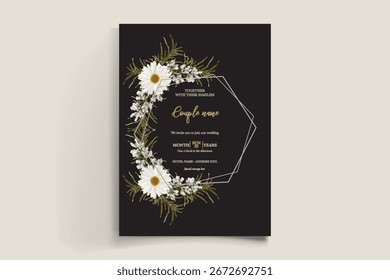 HOCHZEITSEINLADUNGSRAHMEN MIT BLUMENDEKORATIONEN UND FRISCHEN BLÄTTERN