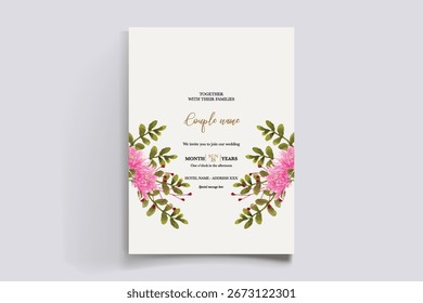 MARCO DE INVITACIÓN DE BODA CON DECORACIONES FLORALES Y HOJAS FRESCAS