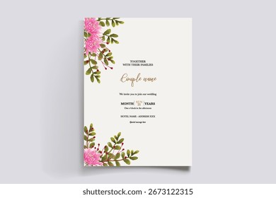 MARCO DE INVITACIÓN DE BODA CON DECORACIONES FLORALES Y HOJAS FRESCAS