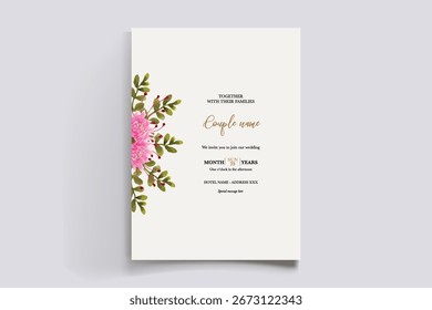 HOCHZEITSEINLADUNGSRAHMEN MIT BLUMENDEKORATIONEN UND FRISCHEN BLÄTTERN