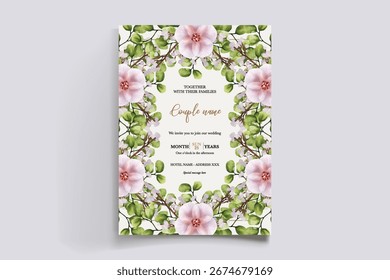 QUADRO DE CONVITE DE CASAMENTO COM DECORAÇÕES DE FLORES E FOLHAS FRESCAS