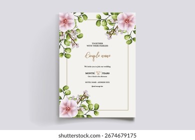 MARCO DE INVITACIÓN DE BODA CON DECORACIONES FLORALES Y HOJAS FRESCAS