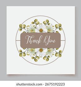QUADRO DE CONVITE DE CASAMENTO COM DECORAÇÕES DE FLORES E FOLHAS FRESCAS