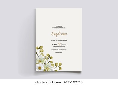 MARCO DE INVITACIÓN DE BODA CON DECORACIONES FLORALES Y HOJAS FRESCAS