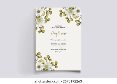 QUADRO DE CONVITE DE CASAMENTO COM DECORAÇÕES DE FLORES E FOLHAS FRESCAS