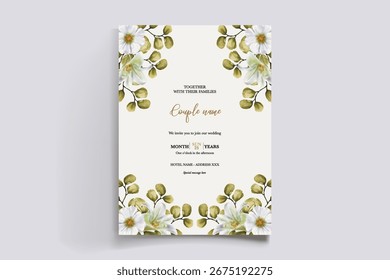 QUADRO DE CONVITE DE CASAMENTO COM DECORAÇÕES DE FLORES E FOLHAS FRESCAS